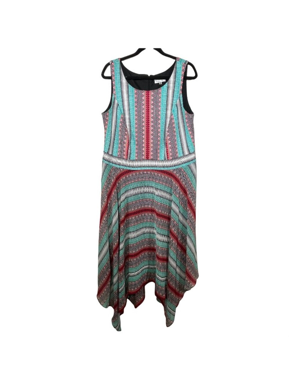 Robbie Bee Dress Womens 16W Boho Print Handkerchief Hem Maxi Sleeveless